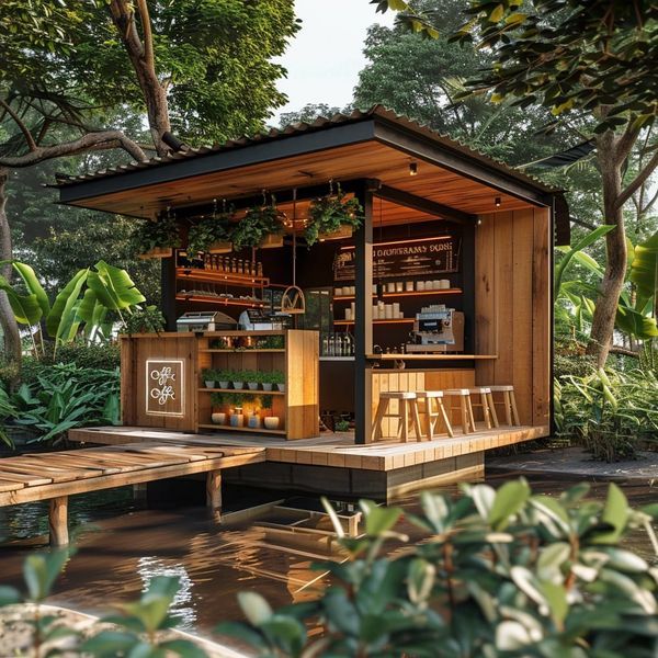 Charming Modern Cafe Designed for Relaxation Amidst Lush Greenery