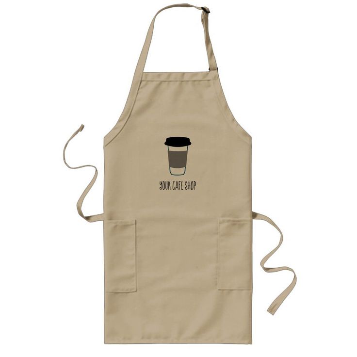 Versatile Light Beige Cafe Apron with Coffee Cup Illustration and Functional Pockets