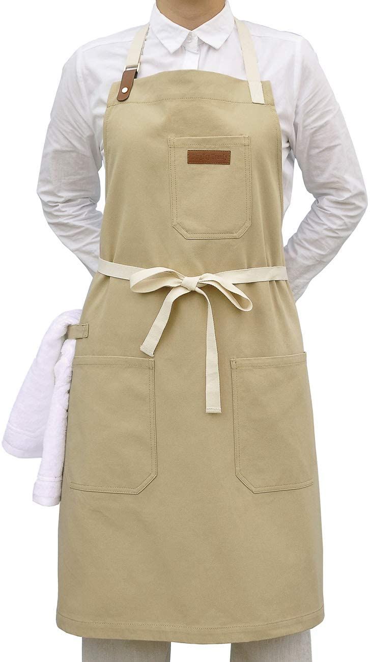 Stylish Beige Cafe Apron with Pockets for a Professional Look