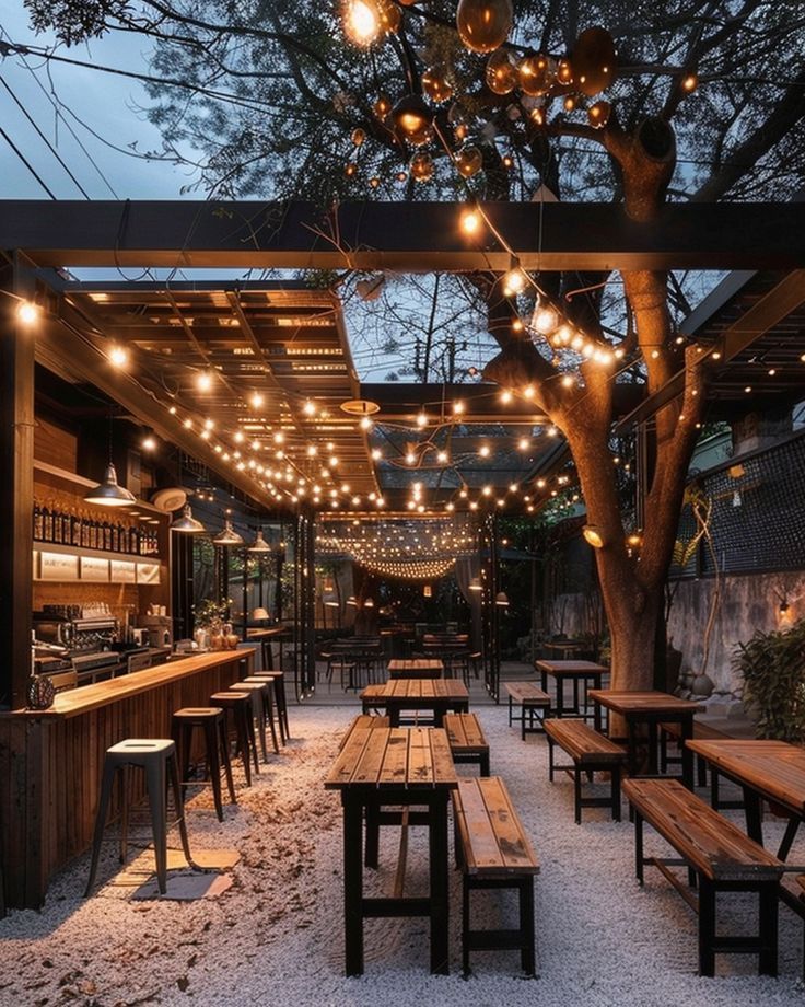 Cozy Cafe Design: Inviting Outdoor Space with Rustic Charm for Social Gatherings