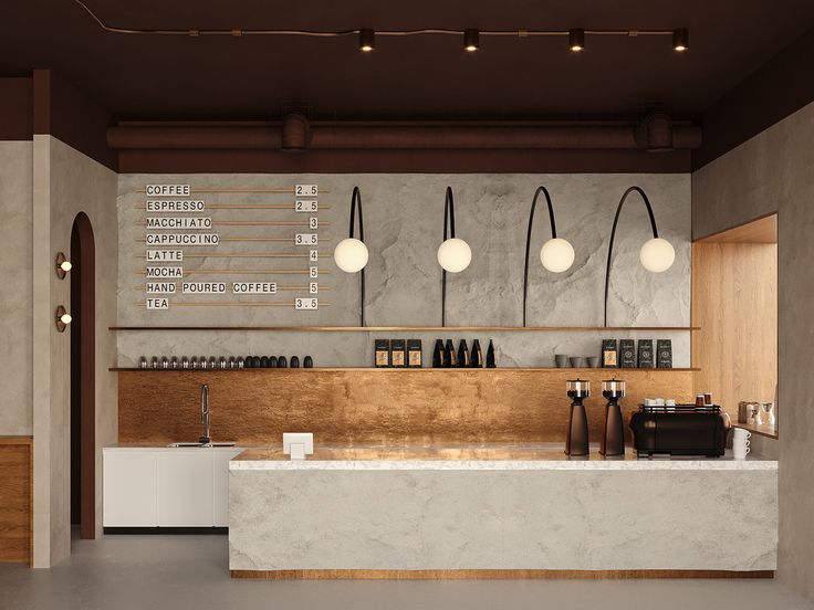 Modern Minimalist Cafe Design with Warm Accents for a Cozy Ambiance