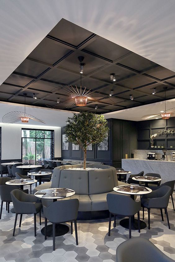 Modern Cafe Design Blends Sophistication and Comfort with Elegant Features