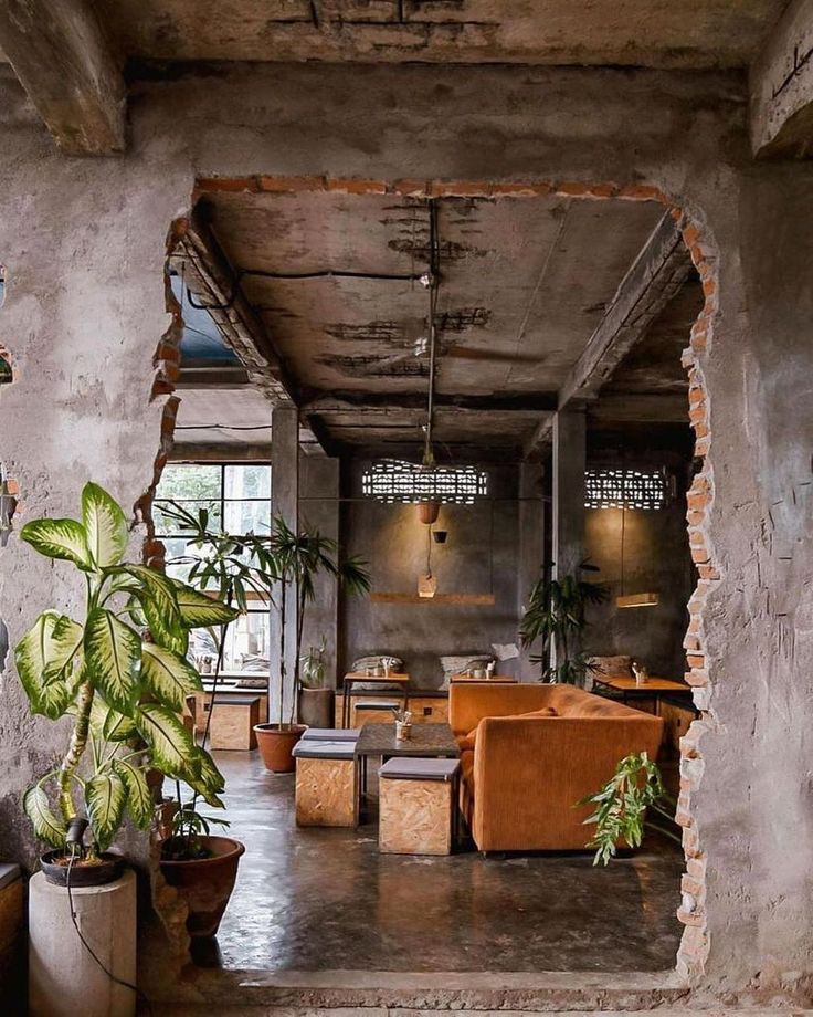 Inviting Industrial Cafe Design with Rustic Charm and Modern Touches