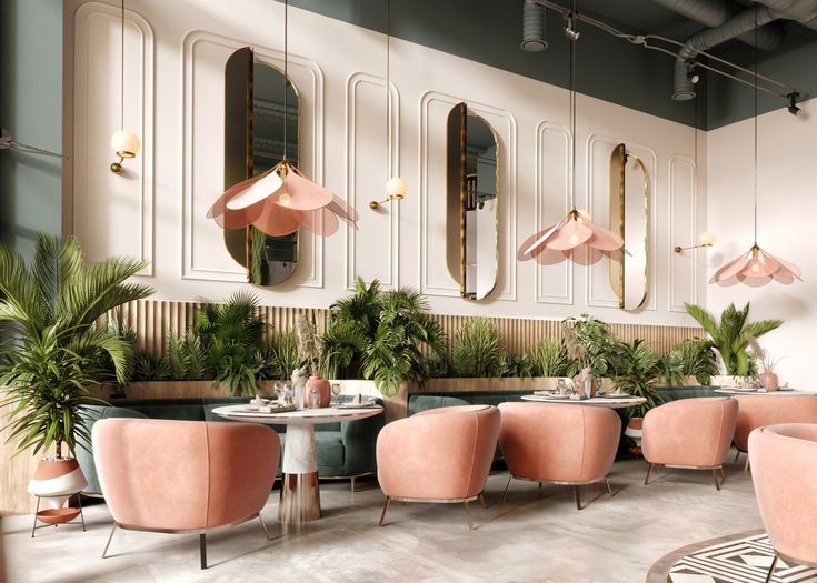 Modern Cafe Design Blends Pastels and Nature for a Welcoming Atmosphere