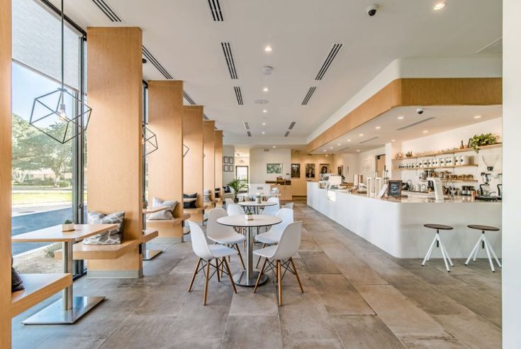 Modern Cafe Design: Bright, Inviting Atmosphere with Minimalist Aesthetics