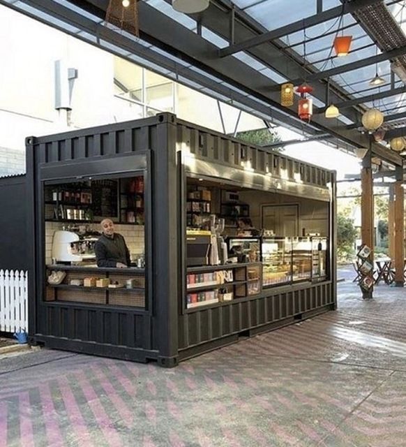 Modern Shipping Container-Inspired Cafe Design: Sleek, Inviting, and Functional