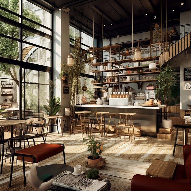 Inviting Cafe Design Fuses Natural Light with Cozy Atmosphere and Diverse Seating Arrangements