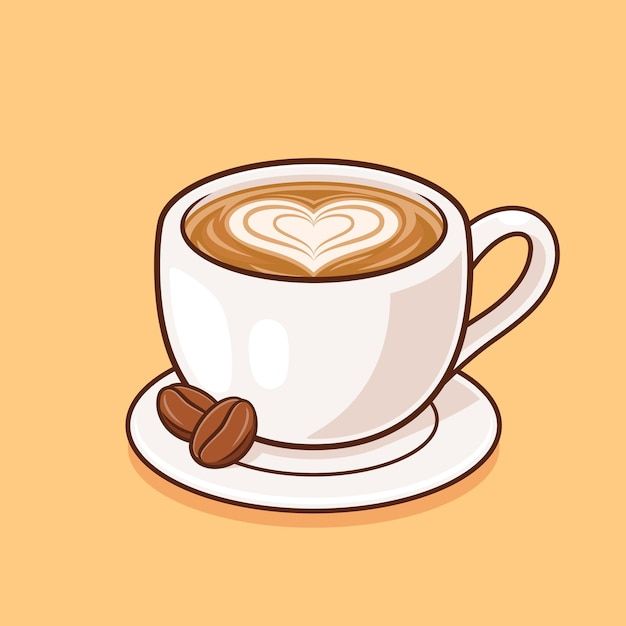 Charming White Coffee Cup with Heart-Shaped Latte Art in Cozy Cafe Atmosphere