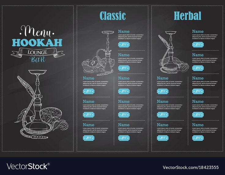 Modern Chalkboard-Style Menu Design for a Relaxed Hookah Lounge Atmosphere