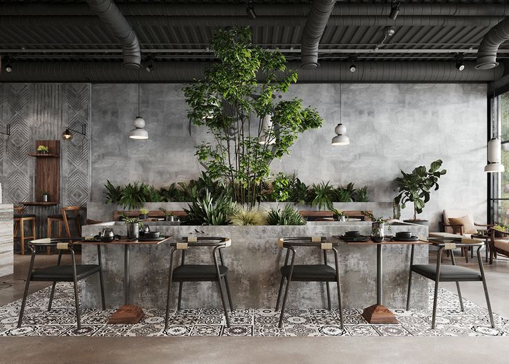 Inviting Cafe Design Merges Industrial and Natural Elements for a Cozy Atmosphere