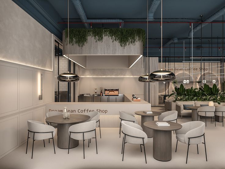 Modern Cafe Design: Minimalist Aesthetic with Warm Ambiance and Comfortable Spaces