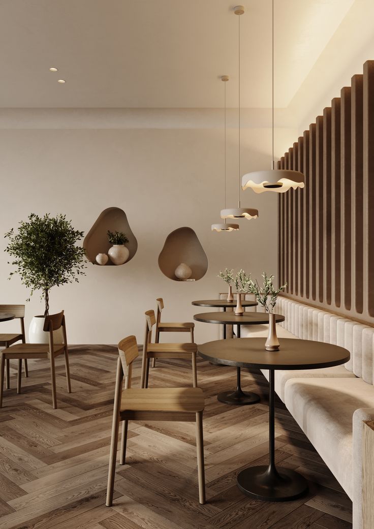 Warm and Inviting Cafe Design with Natural Materials and Sophisticated Aesthetics