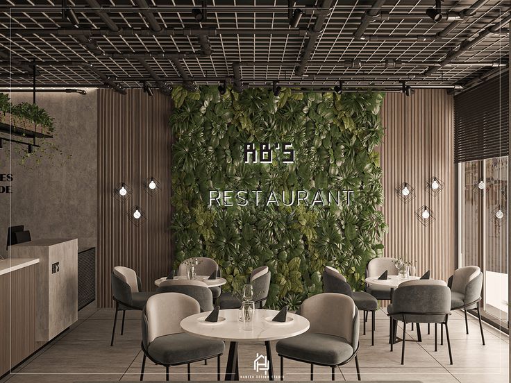 Contemporary Cafe Design Blending Modern Aesthetics with Lush Natural Elements