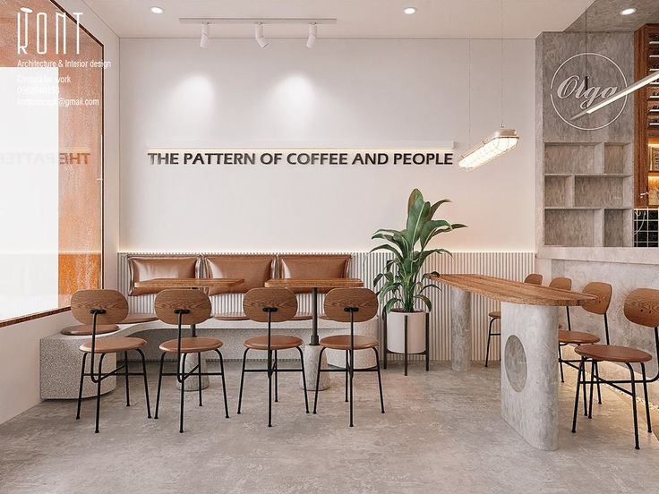 Modern Minimalist Cafe Design: Emphasizing Natural Light and Elements for a Welcoming Atmosphere