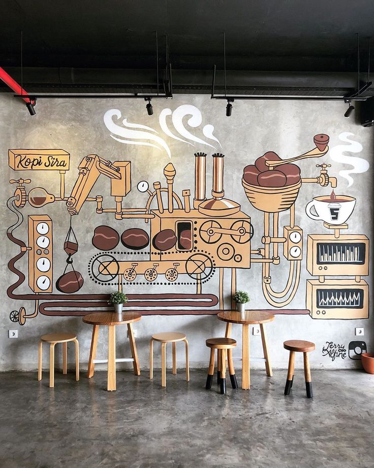 Cozy Cafe Design Fuses Industrial Mural and Minimalist Decor for a Modern Coffee Culture Ambience