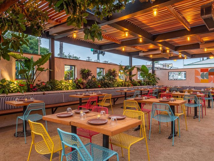 Vibrant Cafe Design Features Colorful Outdoor Seating and Cozy Ambiance