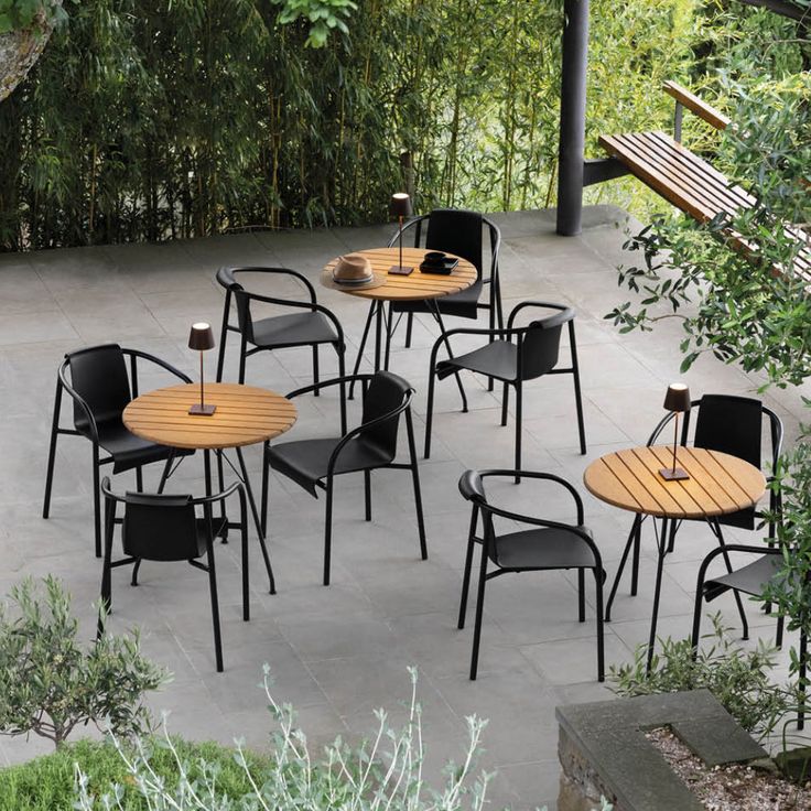 Inviting Cafe Design with Serene Outdoor Seating and Modern Aesthetic