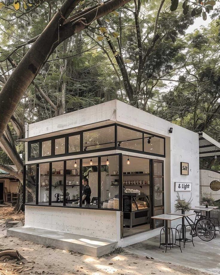 Modern Minimalist Cafe: A Serene Blend of Nature and Contemporary Design