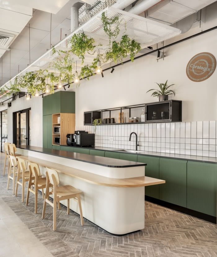 Modern Minimalist Cafe Design with a Cozy Atmosphere and Lush Greenery