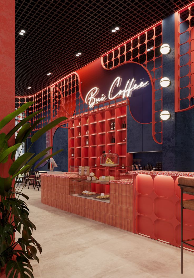 Vibrant Cafe Design: A Bold Aesthetic with Striking Colors and Inviting Atmosphere