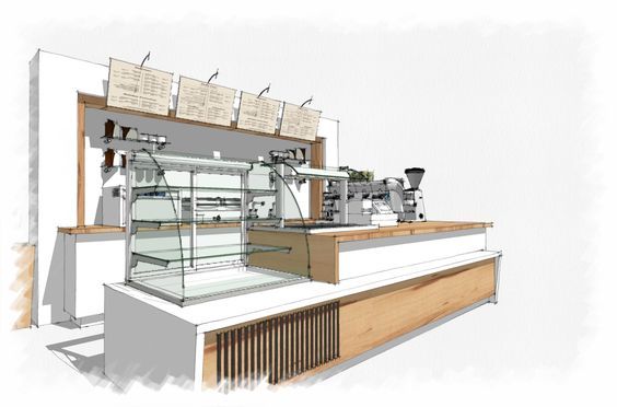 Modern Minimalist Cafe Design: Warm Wooden Counter, Inviting Display, and Quality Beverage Focus