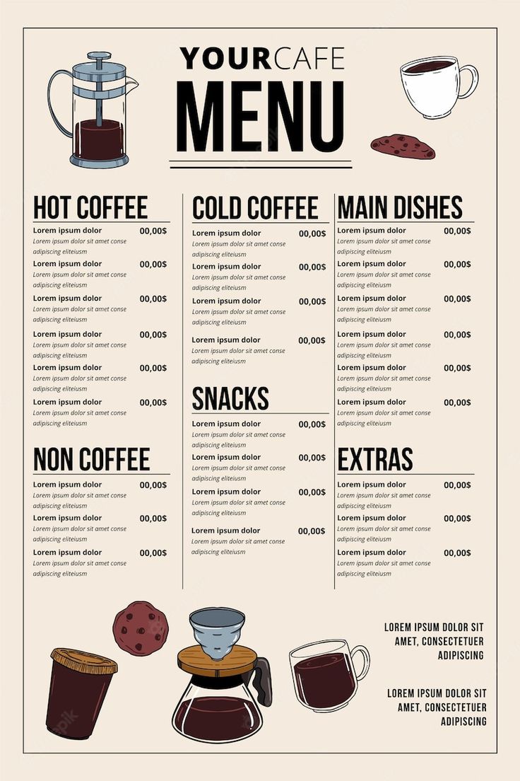 Inviting Cafe Menu: Clear, Organized Design with Engaging Visuals for Easy Navigation