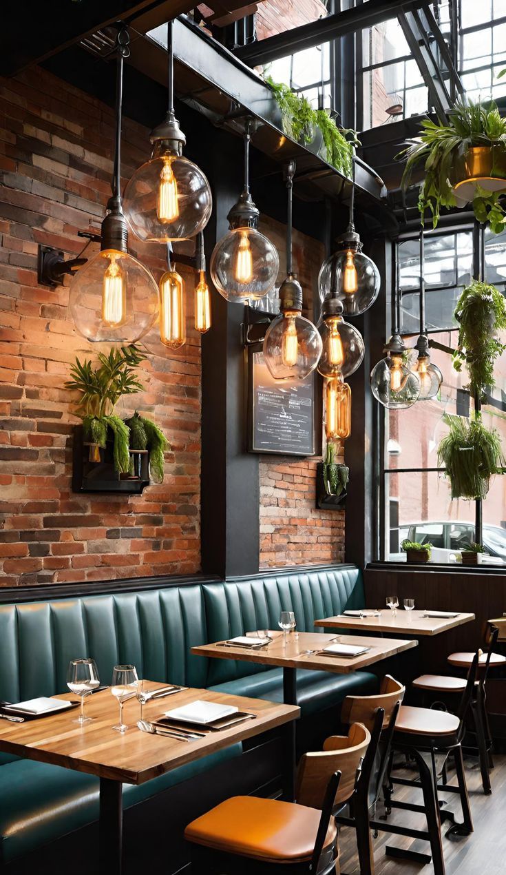 Inviting Cafe Design: Rustic Charm Meets Modern Elegance and Lush Greenery