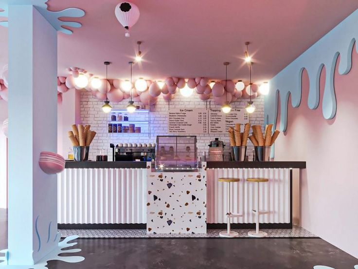 Playful Cafe Design with Vibrant Ice Cream Theme and Whimsical Elements