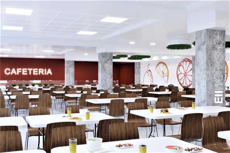 Modern Cafeteria Design: Spacious, Inviting, and Filled with Natural Light