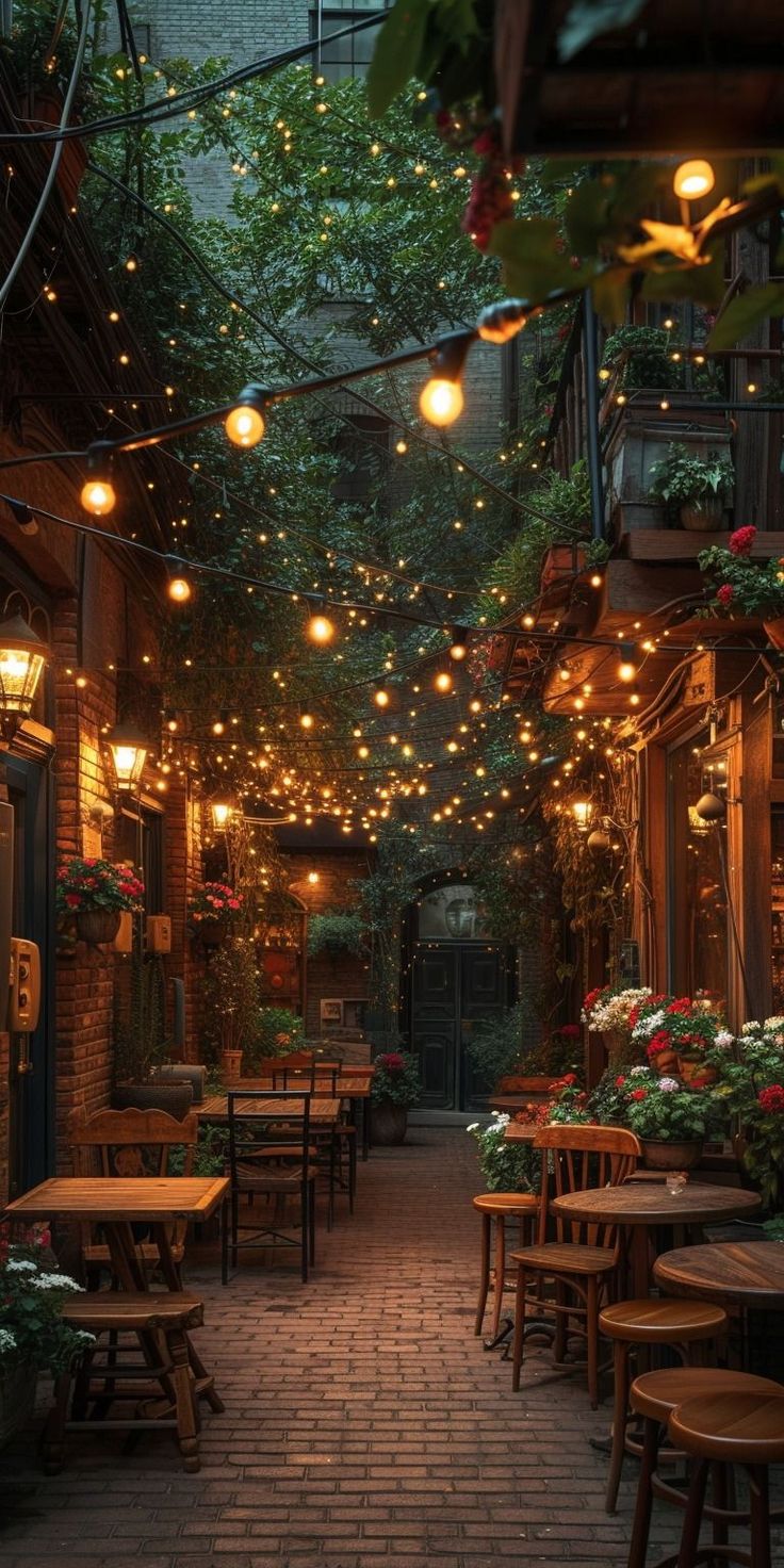 Charming Cafe Alleyway: A Cozy Urban Retreat Draped in Nature's Beauty