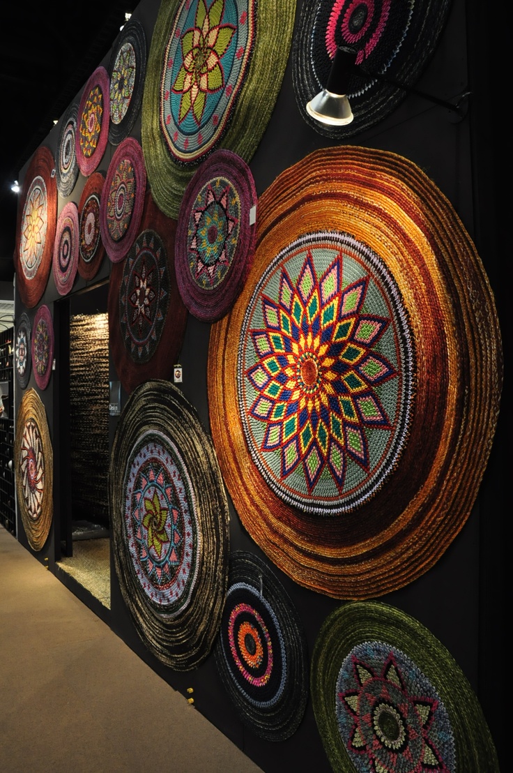 Cafe Design Showcases Vibrant Circular Textile Art for an Inviting and Artistic Atmosphere