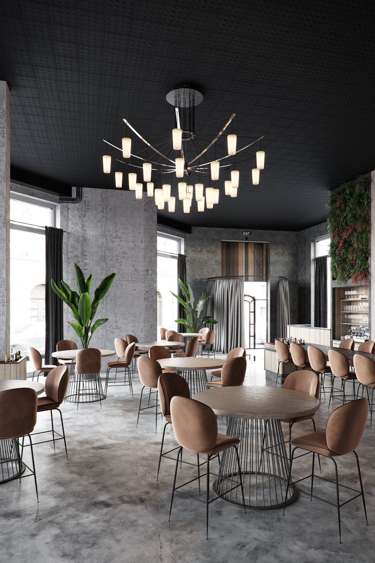 Modern Industrial Cafe Design with Striking Contrast and Inviting Atmosphere