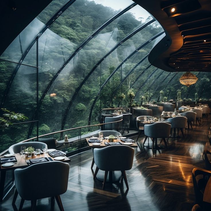 Modern Cafe Design Blends Elegance with Nature for a Serene Dining Experience