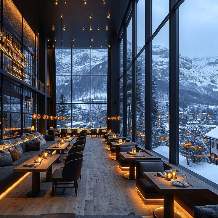 Cozy Sophistication: A Modern Cafe with Stunning Mountain Views