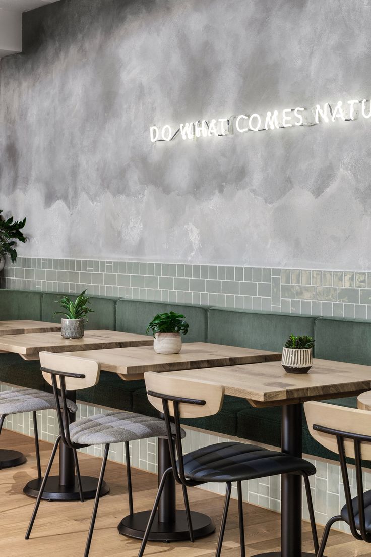 Contemporary Cafe Design: A Soothing Aesthetic with Natural Elements and Inviting Atmosphere