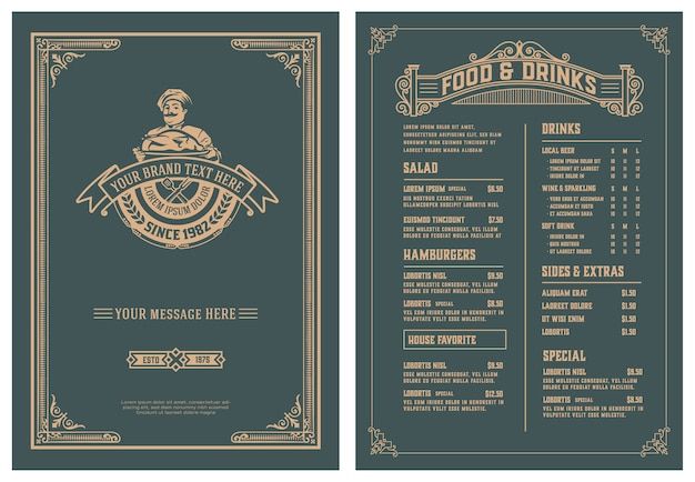 Classic Cafe Menu Design: An Elegant Blend of Vintage Charm and Culinary Theme