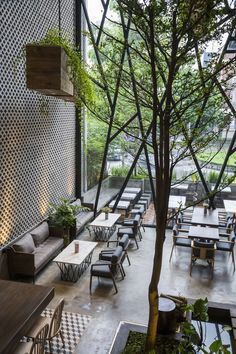 Modern Cafe Design Merges Architecture with Nature for a Tranquil, Inviting Atmosphere