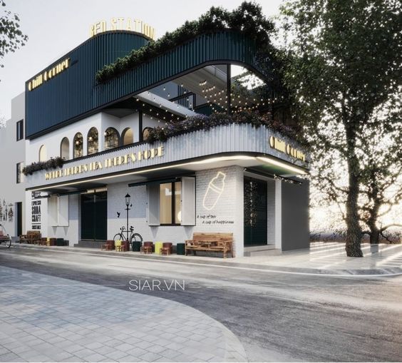 Modern Cafe Design Blends Stylish Facade with Natural Light and Inviting Outdoor Seating