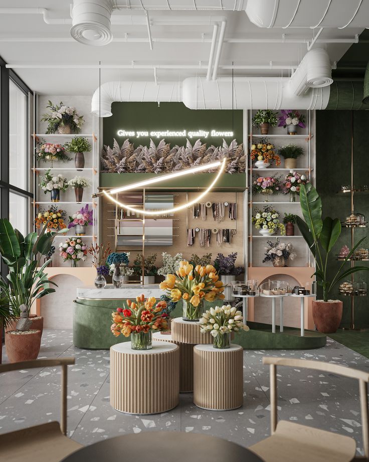 Vibrant Floral-Themed Cafe Design Fuses Modern Aesthetics with Natural Beauty