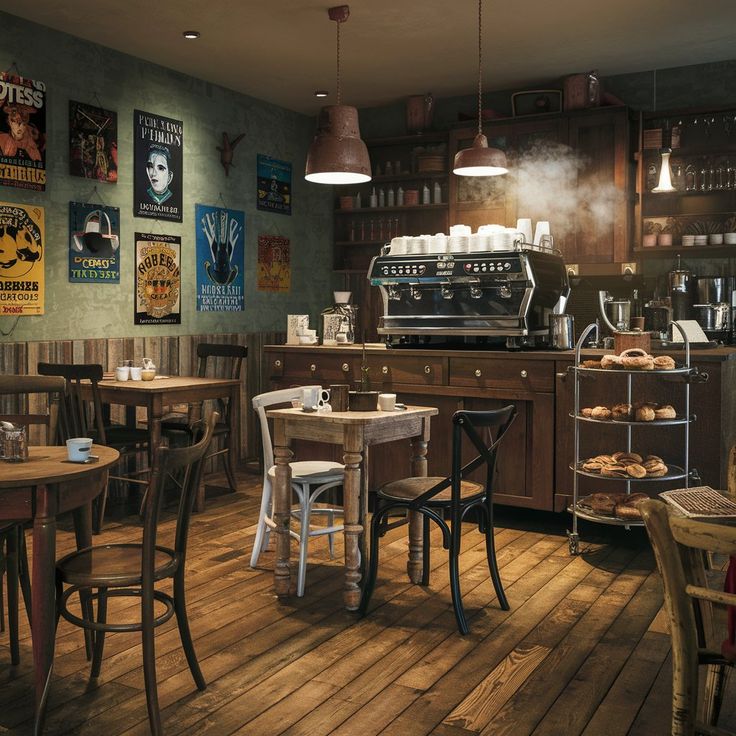 Nostalgic Cafe Design: A Warm and Inviting Blend of Rustic Charm and Functional Comfort