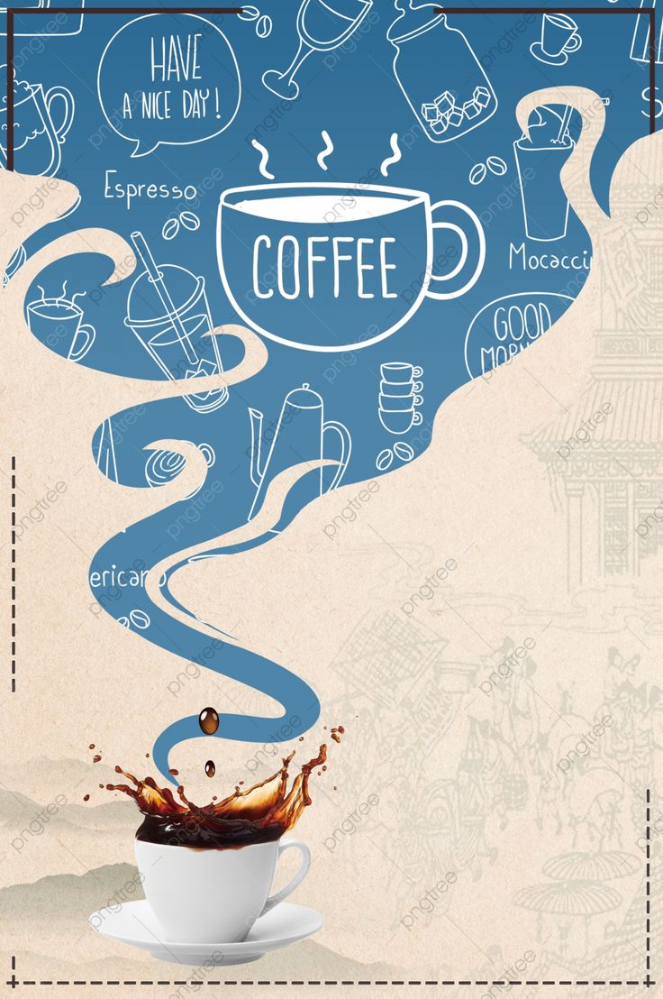 Vibrant Cafe Design Features Contrast of Blue Background and Playful Coffee Illustrations