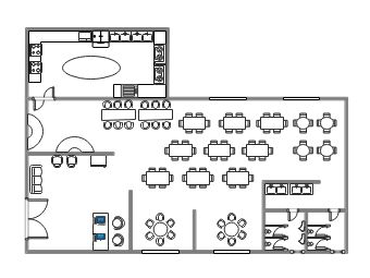 Spacious Cafe Design Balances Functionality and Inviting Atmosphere with Distinct Areas for Food Prep and Seating