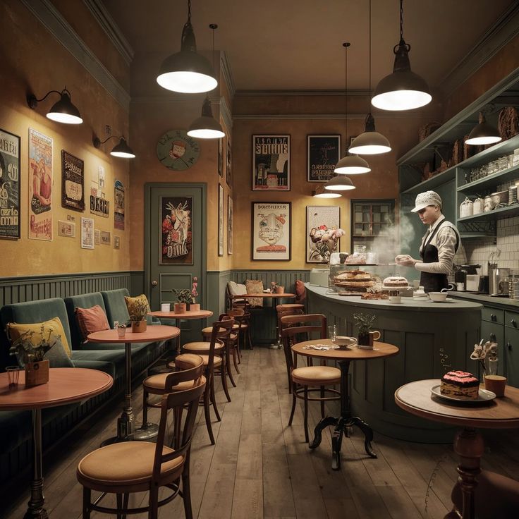 Charming Cafe Design with Vintage Decor and Cozy Atmosphere