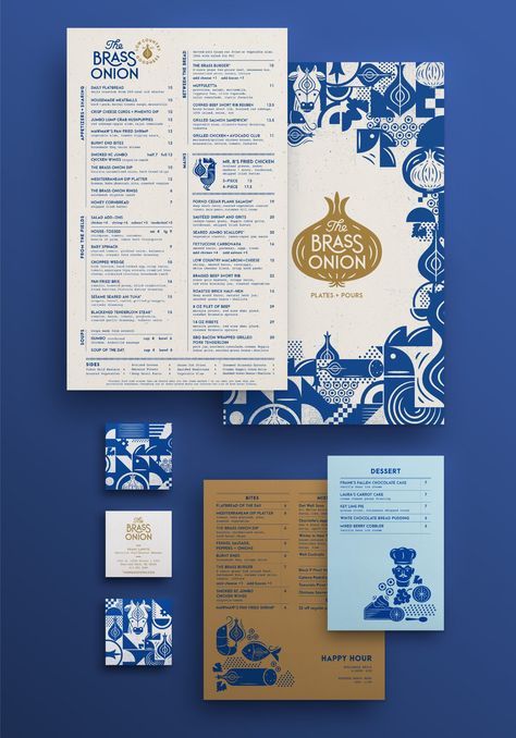 Cohesive Modern Cafe Design: A Blend of Blue and Gold with Artistic Flair for an Inviting Dining Experience