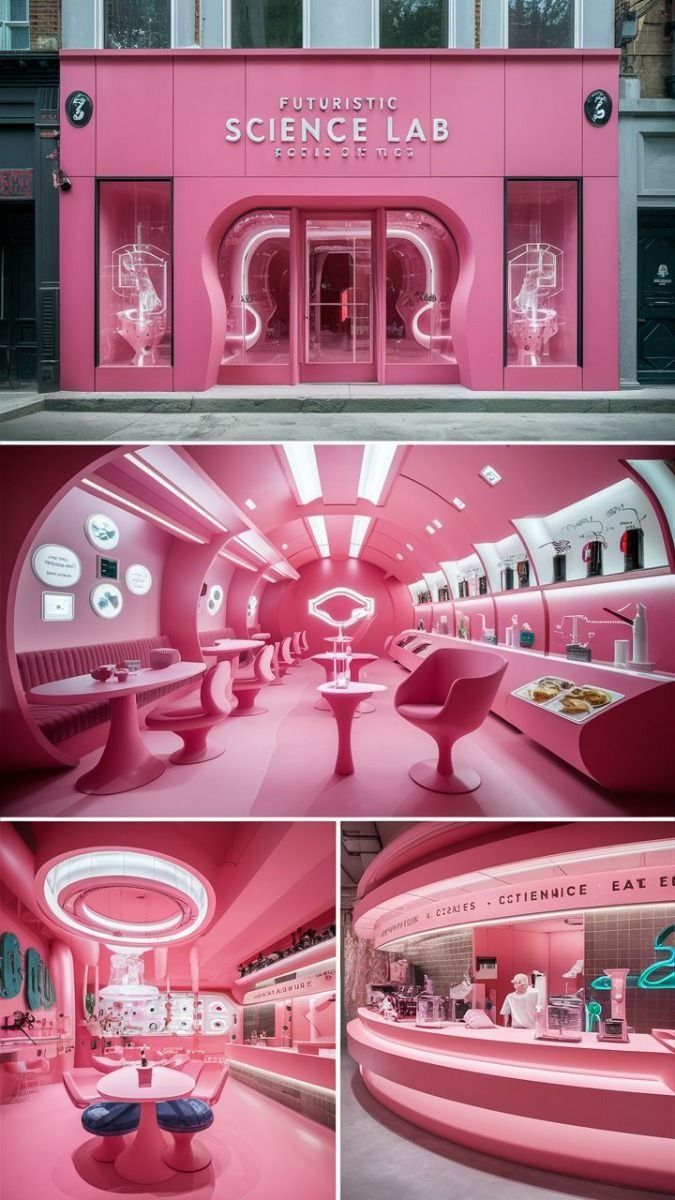 Futuristic Pink Cafe Design Blends Whimsy and Sleek Modernity for a Playful Experience