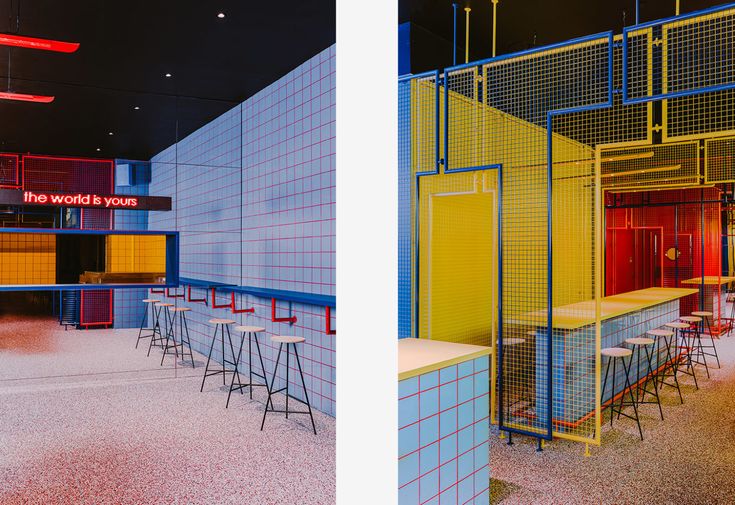 Modern Cafe Design: A Vibrant Fusion of Color, Geometry, and Interaction