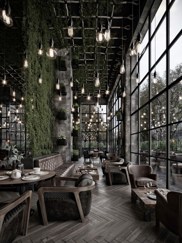 Inviting Cafe Design Blends Industrial and Organic Elements for a Harmonious Atmosphere