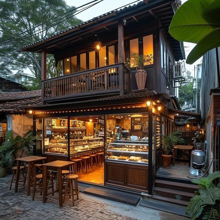 Charming Two-Story Cafe Blends Traditional and Modern Design for a Cozy, Inviting Atmosphere