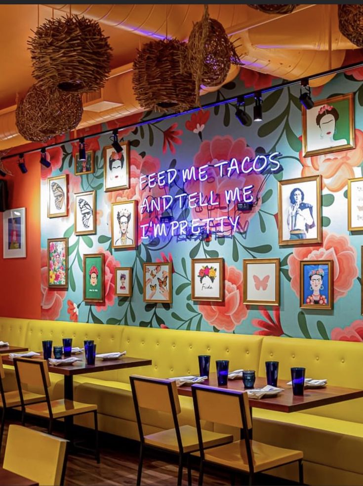 Vibrant Cafe Design with Bold Art, Cheerful Seating, and Inviting Atmosphere