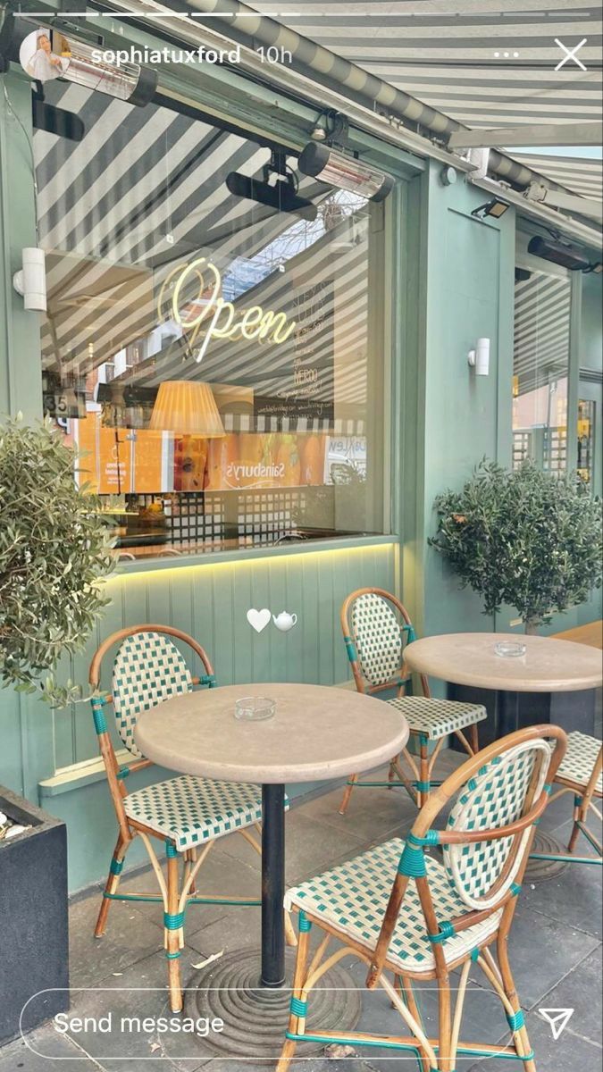 Inviting Cafe Design with Charming Outdoor Seating and Refreshing Aesthetic